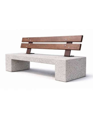 PANCHINA IN CEMENTO CALCESTRUZZO SPESSORE 12 CM - COLORE BIANCO SABBIATO - CON SCHIENALE IN LEGNO - CM 170X50X85H - CAM