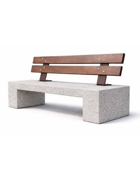 PANCHINA IN CEMENTO CALCESTRUZZO SPESSORE 12 CM - COLORE BIANCO SABBIATO - CON SCHIENALE IN LEGNO - CM 170X50X85H - CAM