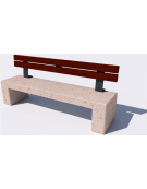 Panchina in cemento con sostegni spessore cm 17,5 - colore Bianco travertino - schienale legno - cm 170x50x90h - Conforme ai CAM