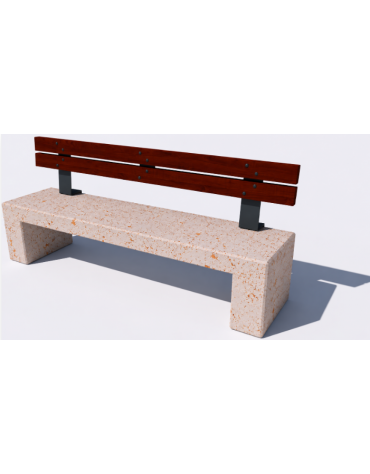 Panchina in cemento con sostegni spessore cm 17,5 - colore Bianco travertino - schienale legno - cm 170x50x90h - Conforme ai CAM
