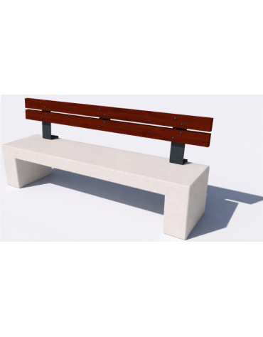 Panchina in cemento con sostegni spessore cm 19 - colore Bianco pietra - schienale in legno - cm 200x50x90h - Conforme ai CAM
