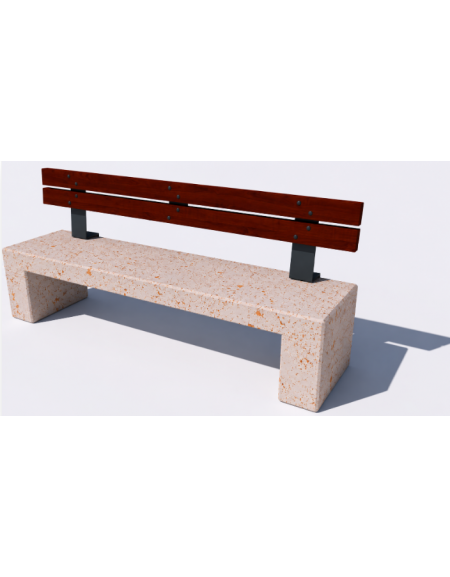 Panchina in cemento con sostegni spessore cm 19 - colore Bianco travertino - schienale legno - cm 200x50x90h - Conforme ai CAM