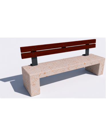 Panchina in cemento con sostegni spessore cm 19 - colore Bianco travertino - schienale legno - cm 220x60x90h - Conforme ai CAM