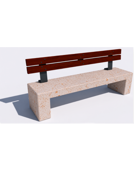 Panchina in cemento con sostegni spessore cm 19 - colore Bianco travertino - schienale legno - cm 220x60x90h - Conforme ai CAM