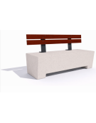 Panchina trapeziodale in cemento, colore Bianco pietra - schienale in legno esotico - cm 160x60x85h - Conforme ai CAM
