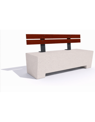 Panchina trapeziodale in cemento, colore Bianco pietra - schienale in legno esotico - cm 160x60x85h - Conforme ai CAM