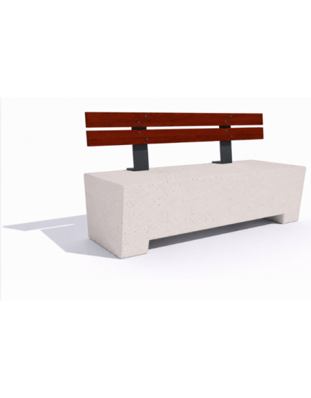 Panchina trapeziodale in cemento, colore Bianco pietra - schienale in legno esotico - cm 160x60x85h - Conforme ai CAM