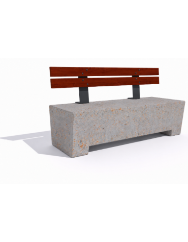 Panchina trapeziodale in cemento, colore Grigio travertino - schienale in legno esotico - cm 160x60x85h - Conforme ai CAM