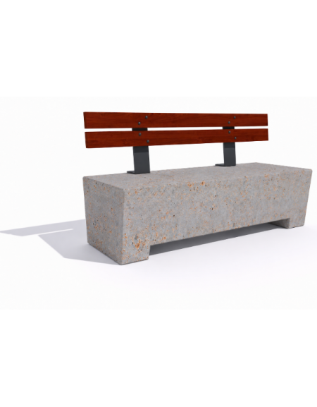 Panchina trapeziodale in cemento, colore Grigio travertino - schienale in legno esotico - cm 160x60x85h - Conforme ai CAM
