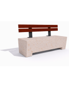 Panchina trapeziodale in cemento, colore Bianco travertino - schienale in legno esotico - cm 160x60x85h - Conforme ai CAM