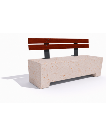 Panchina trapeziodale in cemento, colore Bianco travertino - schienale in legno esotico - cm 160x60x85h - Conforme ai CAM