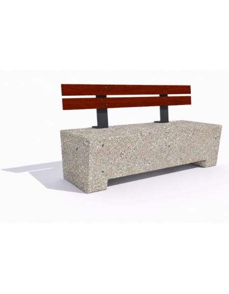 Panchina trapeziodale in cemento, colore Grigio sabbiato - schienale in legno esotico - cm 160x60x85h - Conforme ai CAM
