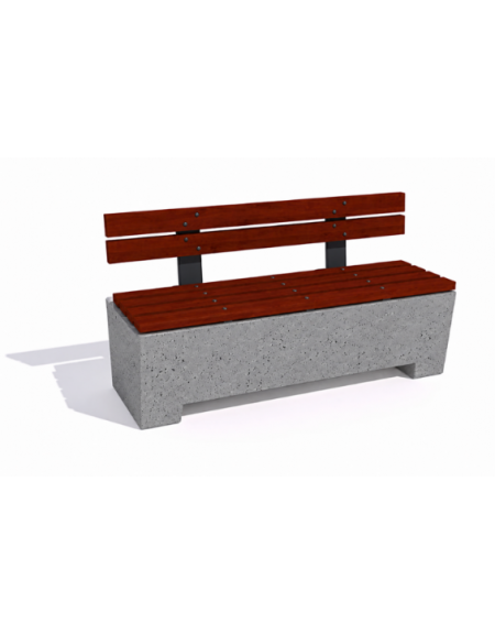 Panchina trapeziodale in cemento, colore Grigio pietra - schienale e seduta in legno - cm 160x60x85h - Conforme ai CAM