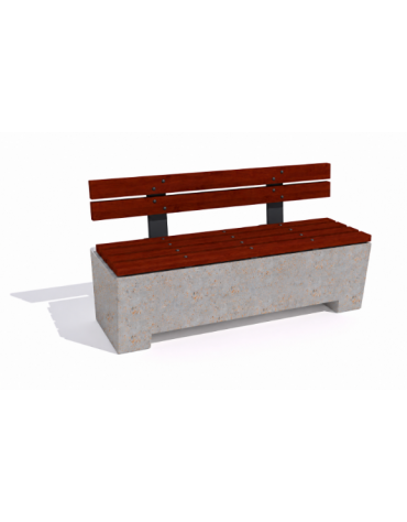 Panchina trapeziodale in cemento, colore Grigio travertino - schienale e seduta in legno - cm 160x60x85h - Conforme ai CAM