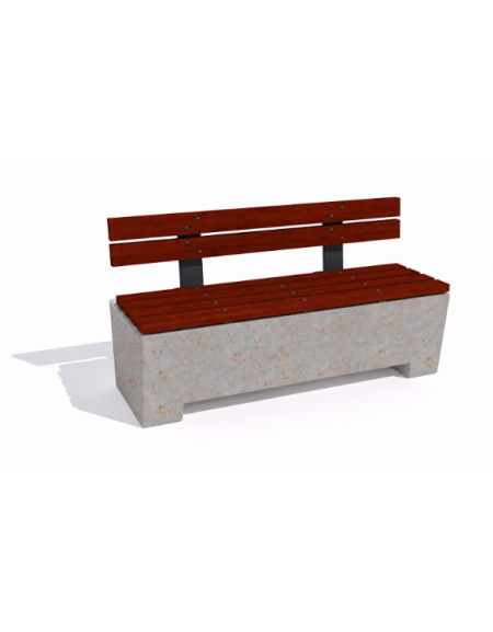 Panchina trapeziodale in cemento, colore Grigio travertino - schienale e seduta in legno - cm 160x60x85h - Conforme ai CAM