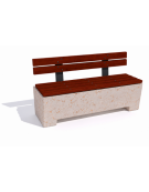 Panchina trapeziodale in cemento, colore Bianco travertino - schienale e seduta in legno - cm 160x60x85h - Conforme ai CAM