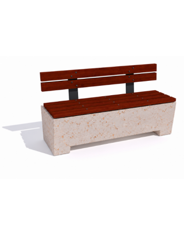 Panchina trapeziodale in cemento, colore Bianco travertino - schienale e seduta in legno - cm 160x60x85h - Conforme ai CAM