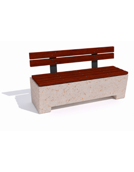 Panchina trapeziodale in cemento, colore Bianco travertino - schienale e seduta in legno - cm 160x60x85h - Conforme ai CAM