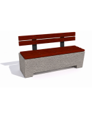 Panchina trapeziodale in cemento, colore Bianco sabbiato - schienale e seduta in legno - cm 160x60x85h - Conforme ai CAM