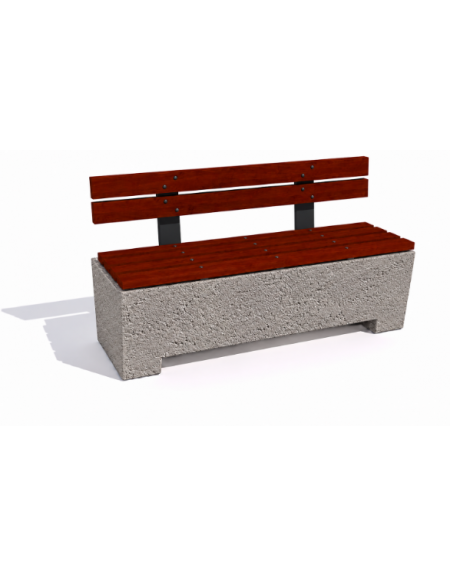 Panchina trapeziodale in cemento, colore Bianco sabbiato - schienale e seduta in legno - cm 160x60x85h - Conforme ai CAM