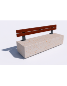 Panchina rettangolare in cemento calcestruzzo - colore Bianco travertino - Schienale in legno - cm 200x60x85h - Conforme ai CAM