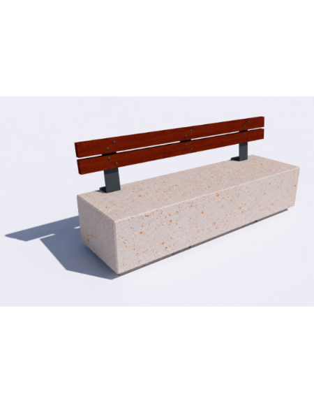 Panchina rettangolare in cemento calcestruzzo - colore Bianco travertino - Schienale in legno - cm 200x60x85h - Conforme ai CAM