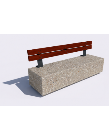 Panchina rettangolare in cemento calcestruzzo - colore Grigio sabbiato - Schienale in legno - cm 200x60x85h - Conforme ai CAM