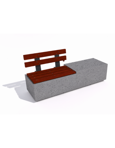 Panchina rettangolare in cemento con seduta parziale e schienale in legno - colore Grigio pietra - cm 200x60x85h - CAM