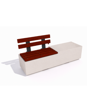 Panchina rettangolare in cemento con seduta parziale e schienale in legno - colore Bianco pietra - cm 200x60x85h - CAM