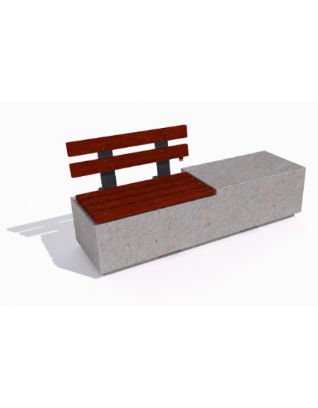 Panchina rettangolare in cemento con seduta parziale e schienale in legno - colore Grigio travertino - cm 200x60x85h - CAM