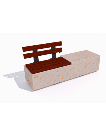 Panchina rettangolare in cemento con seduta parziale e schienale in legno - colore Bianco travertino - cm 200x60x85h - CAM