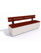 Panchina rettangolare in cemento colore Bianco pietra - seduta e schienale in legno esotico - cm 200x60x90h - Conforme ai CAM