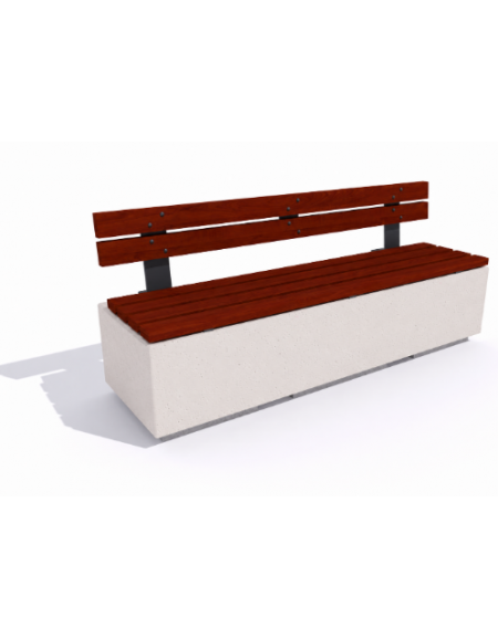 Panchina rettangolare in cemento colore Bianco pietra - seduta e schienale in legno esotico - cm 200x60x90h - Conforme ai CAM