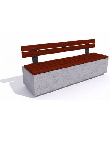 Panchina rettangolare in cemento colore Grigio pietra - seduta e schienale in legno esotico - cm 200x60x90h - Conforme ai CAM