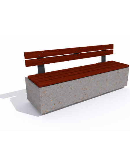 Panchina rettangolare in cemento colore Grigio travertino - seduta e schienale in legno - cm 200x60x90h - Conforme ai CAM