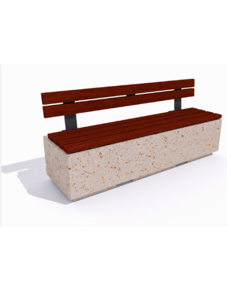 Panchina rettangolare in cemento colore Bianco travertino - seduta e schienale in legno - cm 200x60x90h - Conforme ai CAM