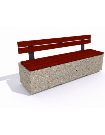Panchina rettangolare in cemento colore Grigio sabbiato - seduta e schienale in legno esotico - cm 200x60x90h - Conforme ai CAM