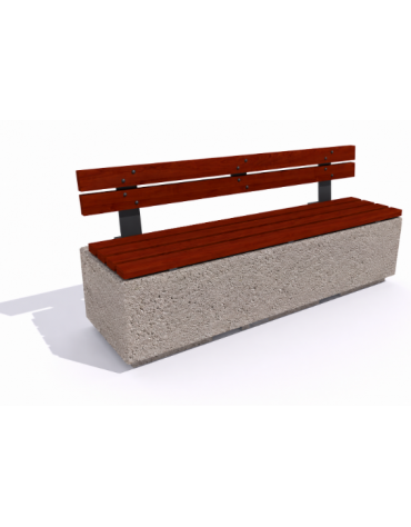 Panchina rettangolare in cemento colore Bianco sabbiato - seduta e schienale in legno esotico - cm 200x60x90h - Conforme ai CAM