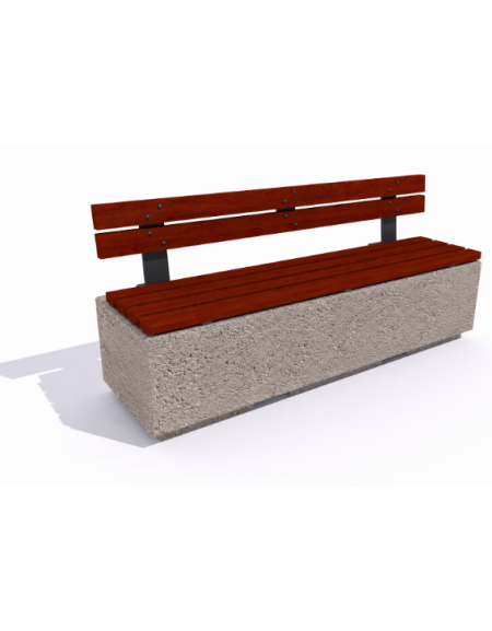 Panchina rettangolare in cemento colore Bianco sabbiato - seduta e schienale in legno esotico - cm 200x60x90h - Conforme ai CAM