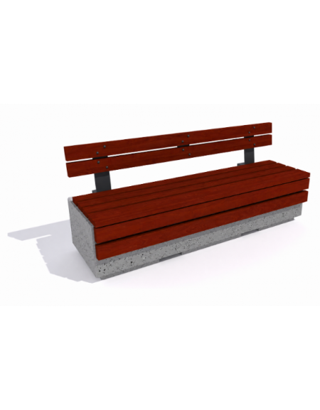 Panchina rettangolare in cemento colore Grigio pietra - seduta, frontale e schienale in legno - cm 200x60x90h - Conforme ai CAM