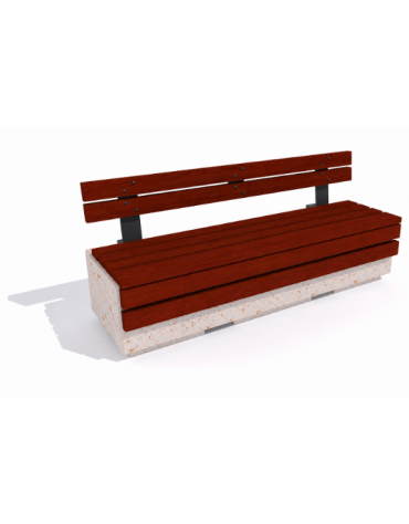 Panchina rettangolare in cemento colore Bianco travertino - seduta, frontale e schienale in legno - cm 200x60x90h - Conforme CAM