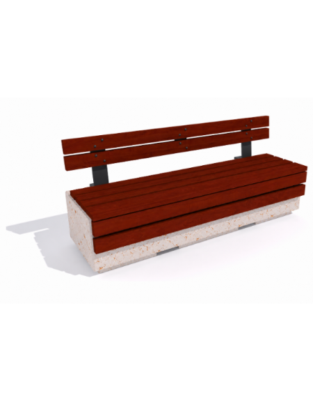 Panchina rettangolare in cemento colore Bianco travertino - seduta, frontale e schienale in legno - cm 200x60x90h - Conforme CAM