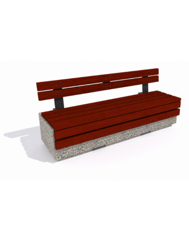Panchina rettangolare in cemento colore Grigio sabbiato - seduta, frontale e schienale in legno - cm 200x60x90h -Conforme ai CAM