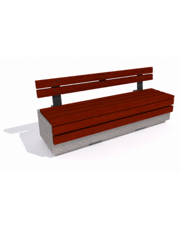 Panchina rettangolare in cemento colore Bianco sabbiato - seduta, frontale e schienale in legno - cm 200x60x90h -Conforme ai CAM