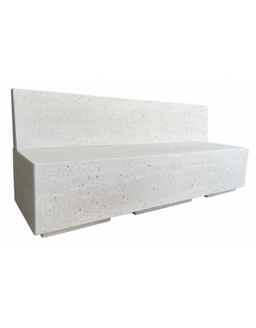 PANCHINA RETTANGOLARE CON SCHIENALE IN CEMENTO CALCESTRUZZO - COLORE BIANCO PIETRA - CM 200x60x85H - Conforme ai CAM