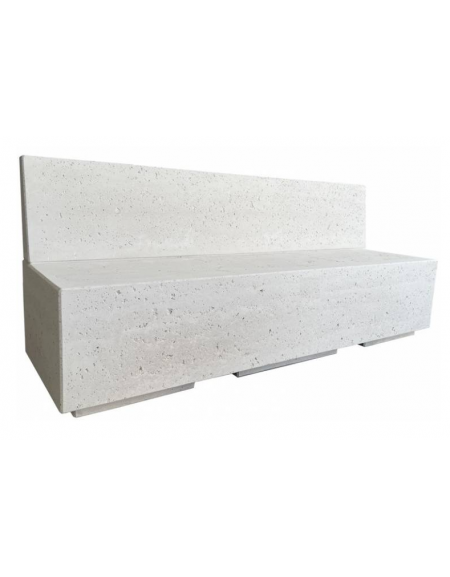 PANCHINA RETTANGOLARE CON SCHIENALE IN CEMENTO CALCESTRUZZO - COLORE BIANCO PIETRA - CM 200x60x85H - Conforme ai CAM
