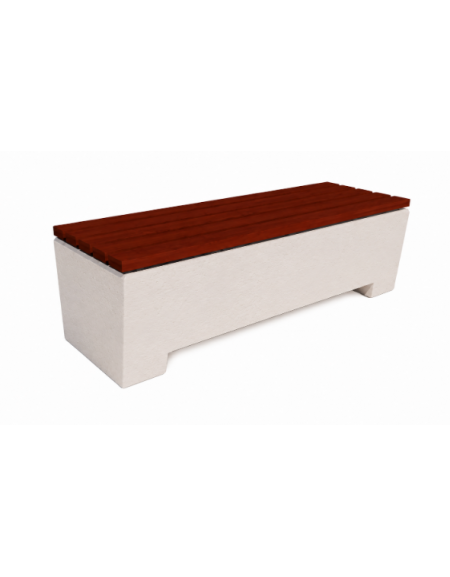 Panchina trapeziodale monoblocco in Cemento calcestruzzo con seduta in legno - colore Bianco pietra - cm 160x60x50h - CAM