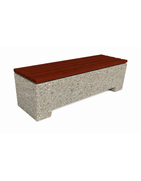 Panchina trapeziodale monoblocco in Cemento calcestruzzo con seduta in legno - colore Grigio sabbiato - cm 160x60x50h - CAM