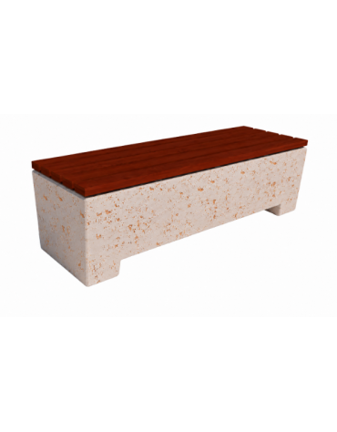 Panchina trapeziodale monoblocco in Cemento con seduta in legno - colore Bianco travertino - cm 160x60x50h - CAM