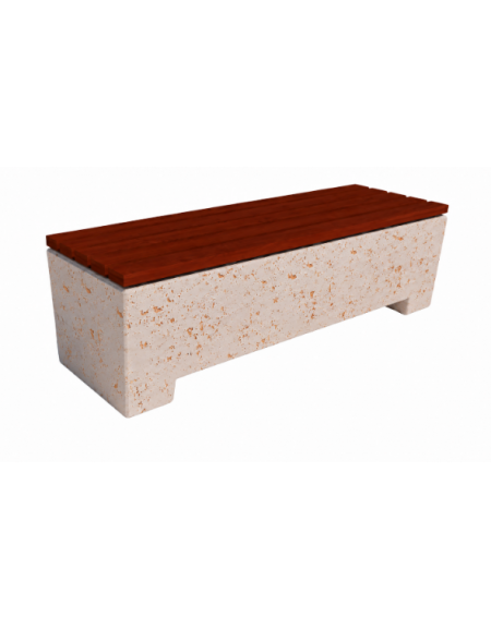 Panchina trapeziodale monoblocco in Cemento con seduta in legno - colore Bianco travertino - cm 160x60x50h - CAM